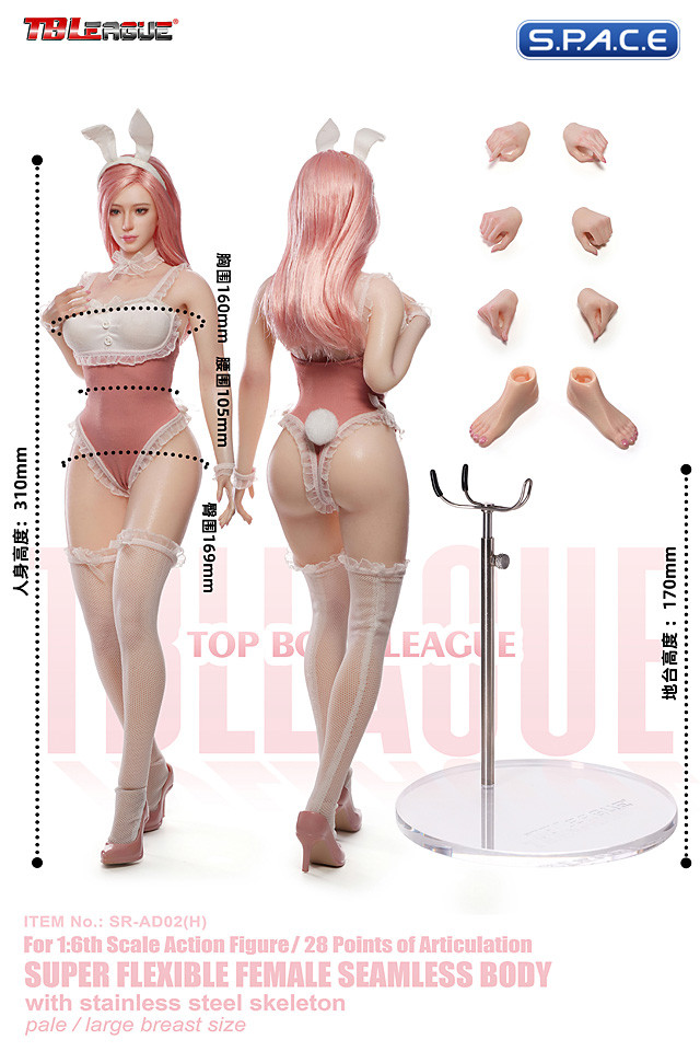 1/6 Scale Seamless Female Body with head sculpt SR-AD02H - white/pink Bunny Version (large breast/pale)