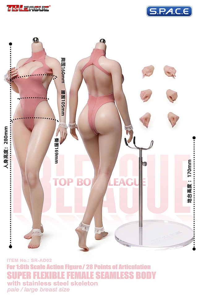 1/6 Scale Seamless Female Body SR-AD02 - pink swimsuit Version (large breast/pale)