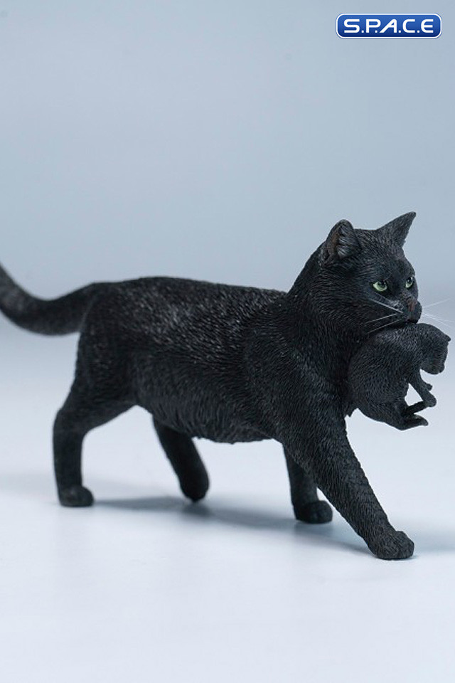 Domestic Cat with Kitten Statue (black)