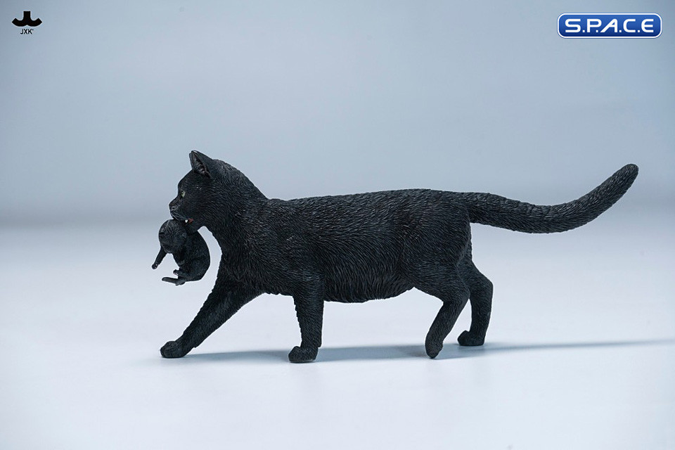 Domestic Cat with Kitten Statue (black)