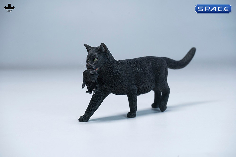 Domestic Cat with Kitten Statue (black)