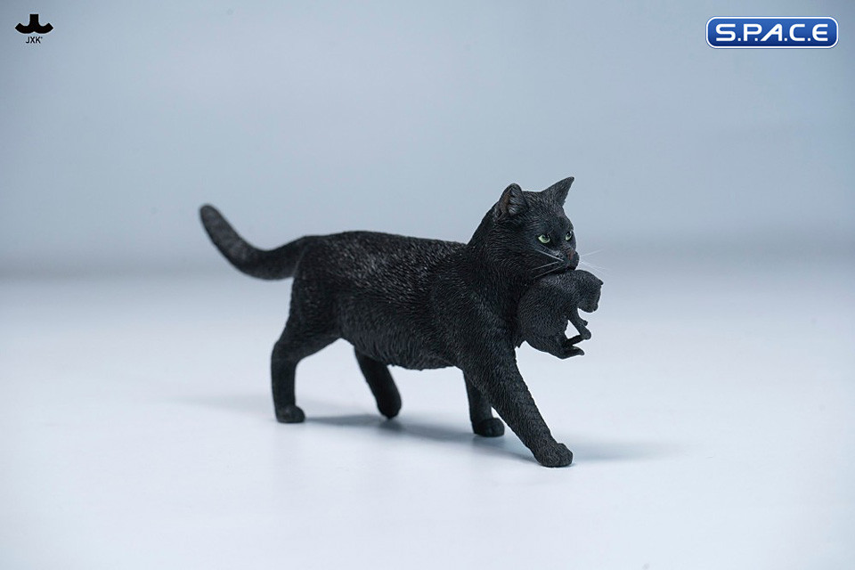 Domestic Cat with Kitten Statue (black)