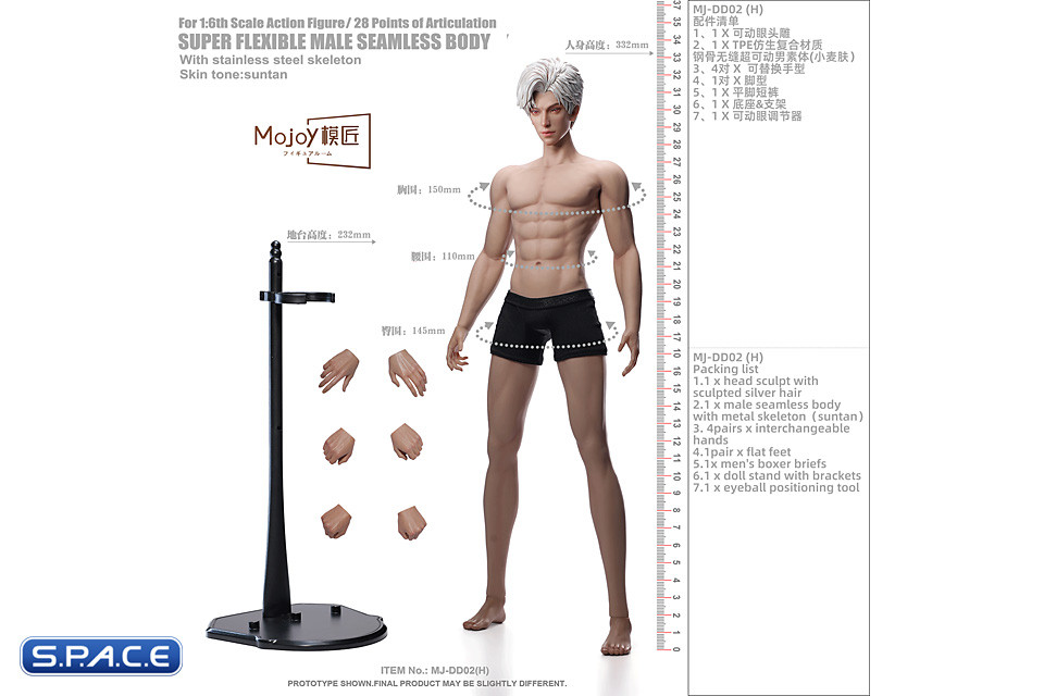 1/6 Scale Seamless Male suntan Body DD02H with head sculpt
