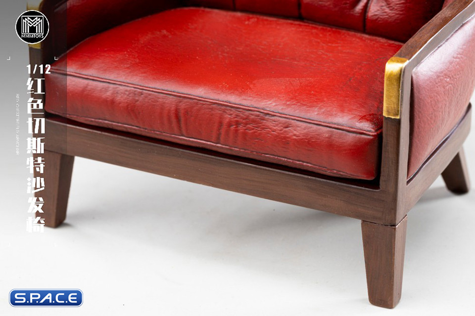 1/12 Scale Red Chesterfield Armchair