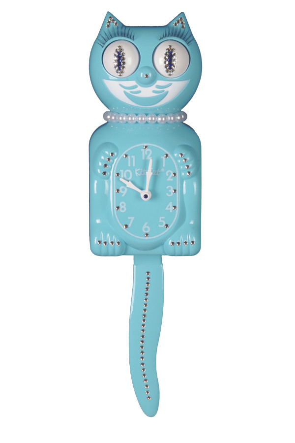 Sky Blue Jeweled Lady KitCat Clock (JLBC26)