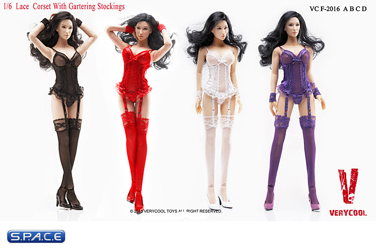 1/6 Scale Lace Corset with Garter Stockings (Black)