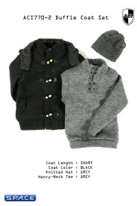 1/6 Scale black short Duffle Coat Set