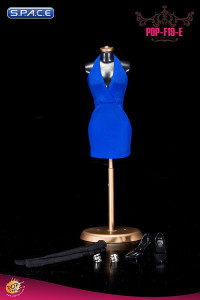 1/6 Scale Ladies blue low-cut Halter Dress Set