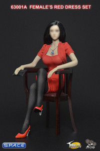 1/6 Scale Females red Dress Set