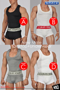 1/6 Scale Male white ripped Cotton Tanktop and Underwear Set