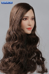 1/6 Scale Asian Female Head Sculpt (curly brunette hair)