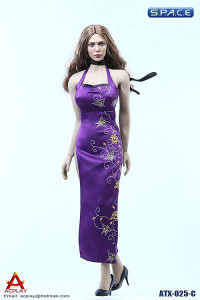 1/6 Scale purple patterned Cheongsam Dress Set