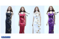 1/6 Scale purple patterned Cheongsam Dress Set