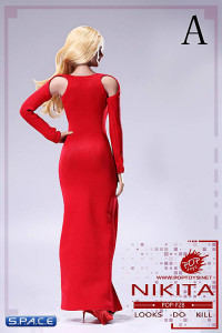 1/6 Scale Bare-Shouldered Evening Dress Suit red