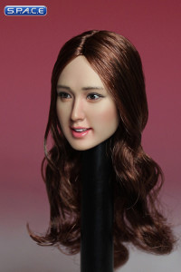 1/6 Scale Female Asian Head Sculpt (brunette long curly Hair)