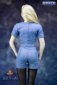 1/6 Scale sexy denim Jumpsuit light blue