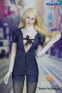 1/6 Scale sexy denim Jumpsuit dark blue