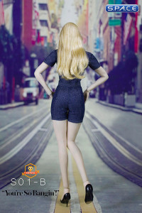 1/6 Scale sexy denim Jumpsuit dark blue