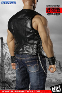 1/6 Scale Male Leather Sleeveless Moto Jacket Set