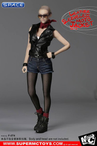 1/6 Scale Female Leather Sleeveless Moto Jacket Set