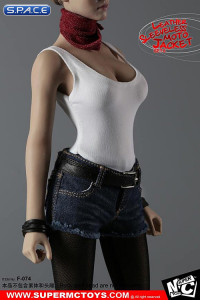 1/6 Scale Female Leather Sleeveless Moto Jacket Set