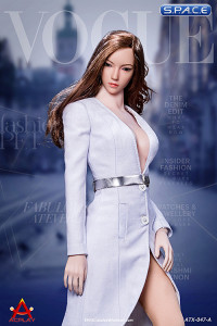 1/6 Scale fashionable deep V-Neck trench coat suit white