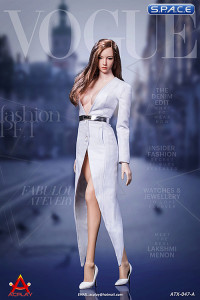 1/6 Scale fashionable deep V-Neck trench coat suit white