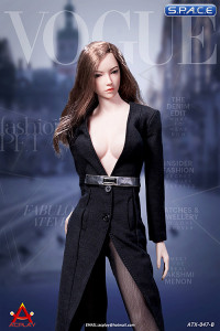 1/6 Scale fashionable deep V-Neck trench coat suit black