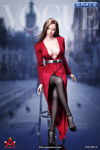 1/6 Scale fashionable deep V-Neck trench coat suit red