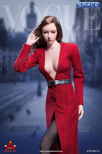 1/6 Scale fashionable deep V-Neck trench coat suit red