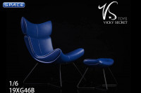 1/6 Scale blue Designer Chair with Ottoman