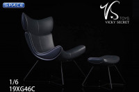 1/6 Scale black Designer Chair with Ottoman