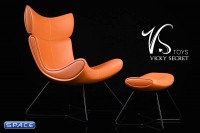 1/6 Scale brown Designer Chair with Ottoman