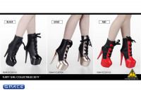 1/6 Scale Female Heeled Lace-up Ankle Boots (black/red)