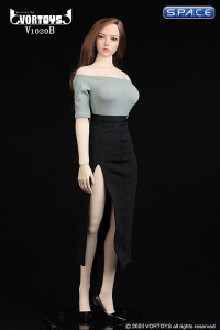 1/6 Scale shoulder-free body with pencil skirt (grey/black)