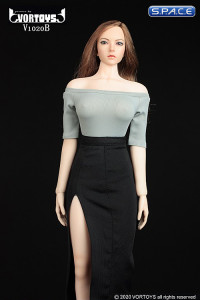 1/6 Scale shoulder-free body with pencil skirt (grey/black)