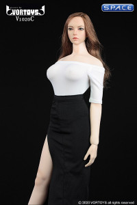 1/6 Scale shoulder-free body with pencil skirt (white/black)