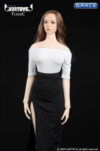 1/6 Scale shoulder-free body with pencil skirt (white/black)
