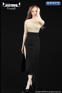 1/6 Scale shoulder-free body with pencil skirt (beige/black)