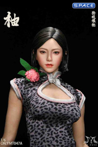 1/6 Scale Pomelo Head Sculpt with Leopard Cheongsam Dress Character Set (grey)