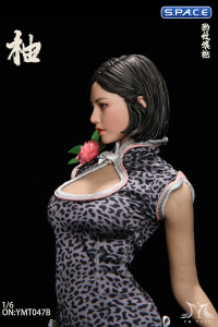 1/6 Scale Pomelo Head Sculpt with Leopard Cheongsam Dress Character Set (grey)