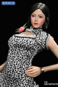 1/6 Scale Pomelo Head Sculpt with Leopard Cheongsam Dress Character Set (white)