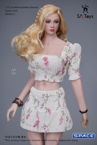 1/6 Scale crushed bubble sleeves Top & loose Skirt (rice white)