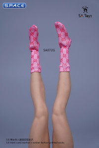 1/6 Scale unisex fashion printed Socks (patterned pink)