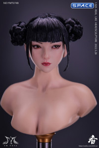 1/6 Scale Natsuki glancing sideways Head Sculpt (black space buns)