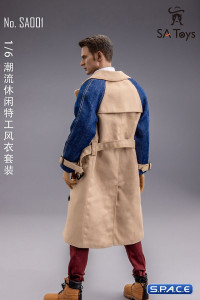 1/6 Scale male Trench Coat Set (beige with Jeans sleeve)
