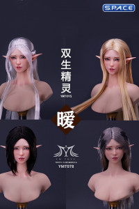 1/6 Scale Elf Twin Ai Head Sculpt (white hair)