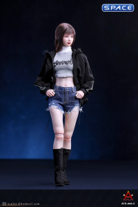 1/6 Scale female Fashion Jacket & Denim Shorts Set (black)