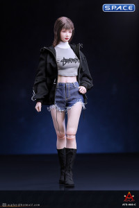 1/6 Scale female Fashion Jacket & Denim Shorts Set (black)