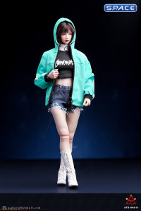 1/6 Scale female Fashion Jacket & Denim Shorts Set (blue)